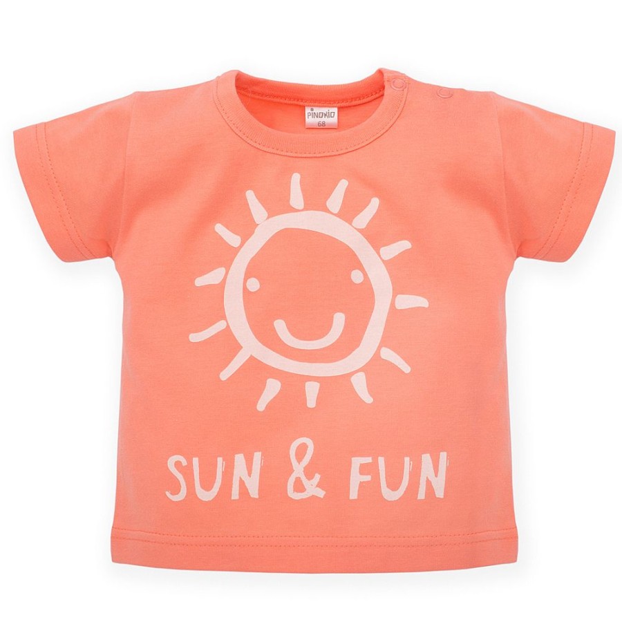 Chlopiec Pinokio | T-Shirt Lososiowy Ze Sloncem Sun & Fun